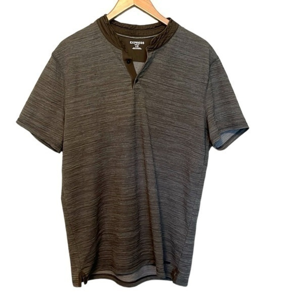 Express Henley Short Sleeve Shirt Green Marble Color Mens Size Large